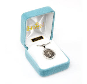 Saint Benedict Round Medal Necklace with Cubic Zirconia, Sterling Silver