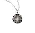 Saint Benedict Round Medal Necklace with Black Cubic Zirconia, Sterling Silver
