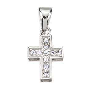 Small Cross Necklace with Cubic Zirconia, Sterling Silver