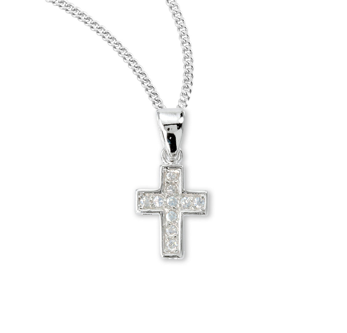 Small Cross Necklace with Cubic Zirconia, Sterling Silver