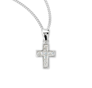Small Cross Necklace with Cubic Zirconia, Sterling Silver