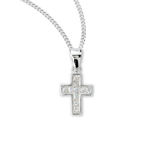 Small Cross Necklace with Cubic Zirconia, Sterling Silver