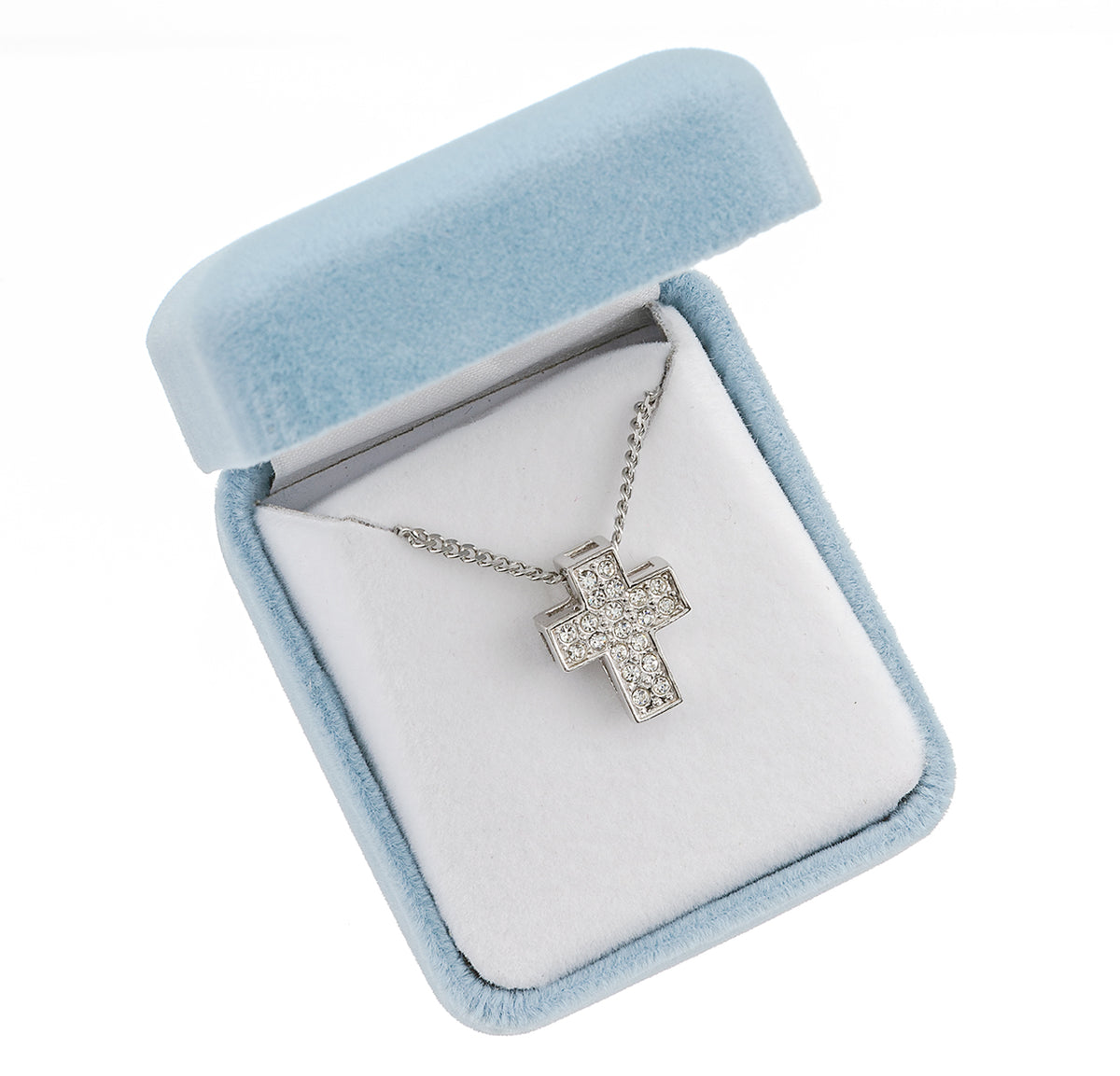 Medium Crystal Cross Necklace with Cubic Zirconia, Sterling Silver