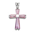 Pink Cubic Zirconia Cross Necklace, Sterling Silver