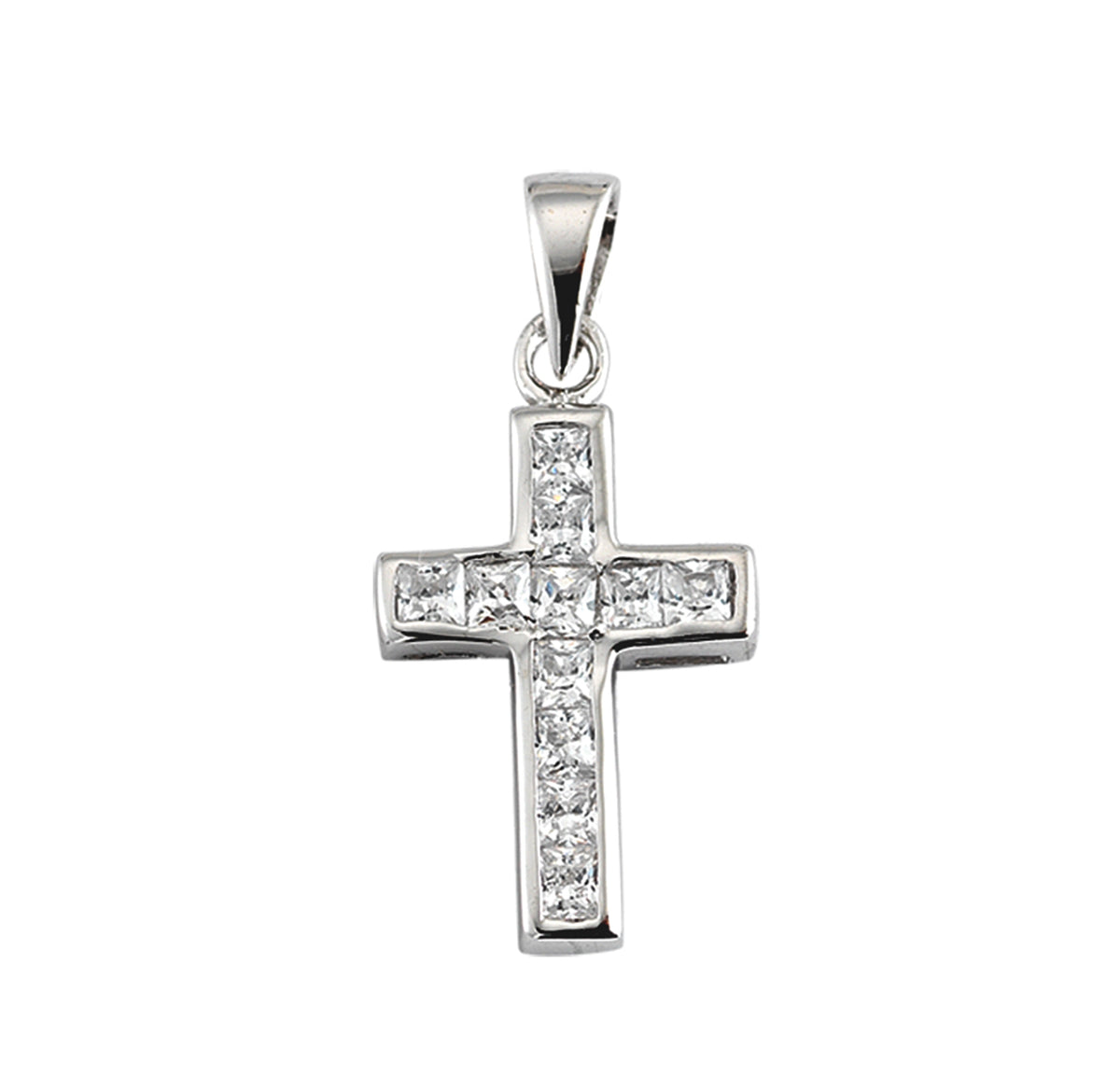 Cubic Zirconia Ia Cross Necklace, Sterling Silver