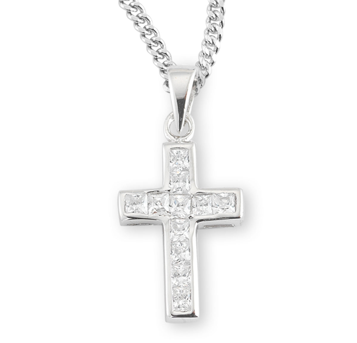 Cubic Zirconia Ia Cross Necklace, Sterling Silver