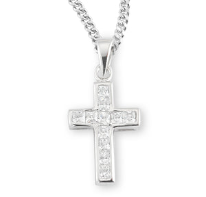Cubic Zirconia Ia Cross Necklace, Sterling Silver