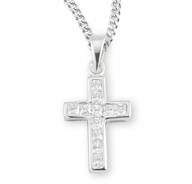 Cubic Zirconia Ia Cross Necklace, Sterling Silver