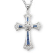 Sapphire and Crystal Cubic Zirconia Cross Necklace, Sterling Silver