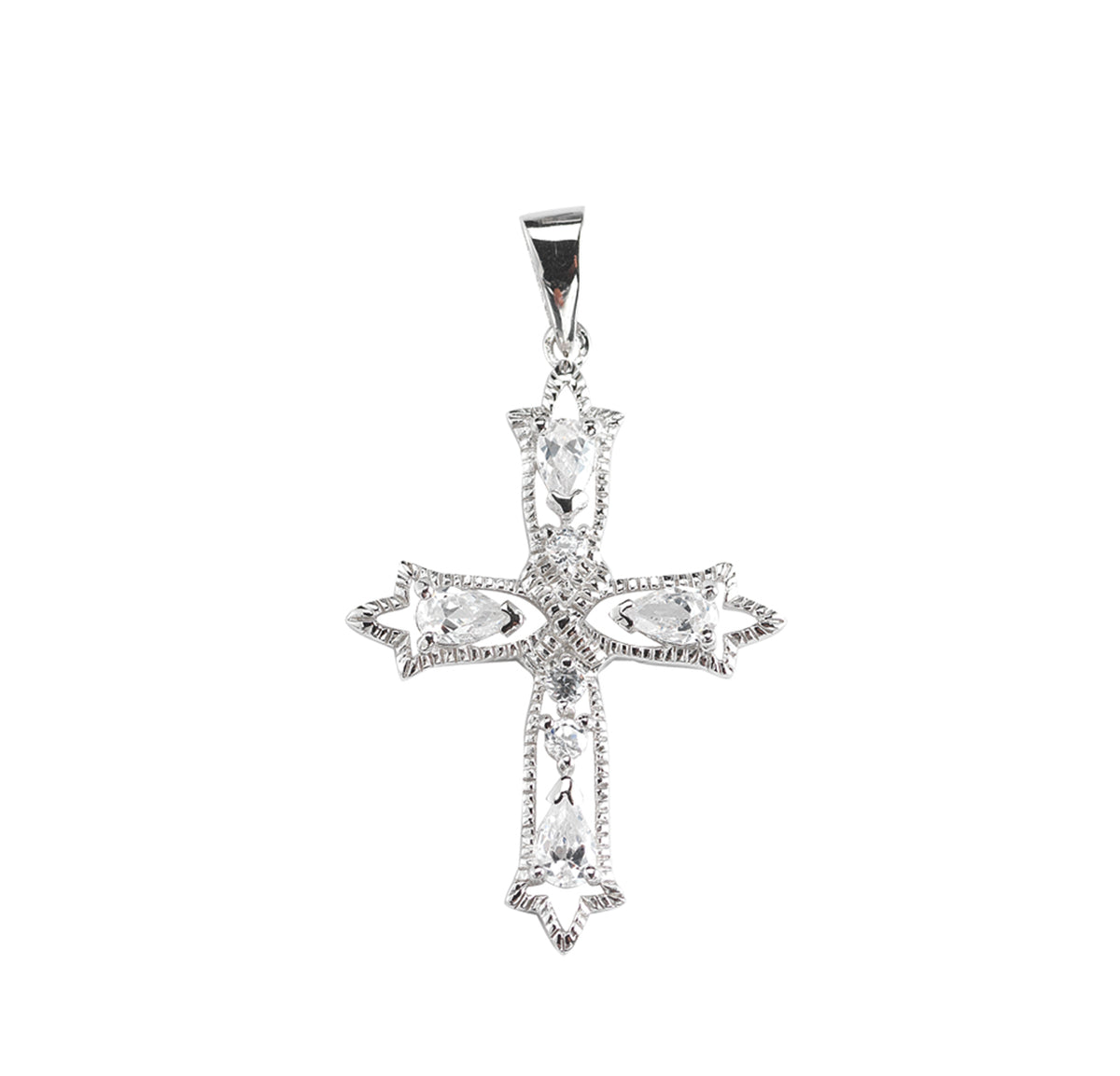 Extra Large Crystal Cubic Zirconia Chain Cross Necklace, Sterling Silver