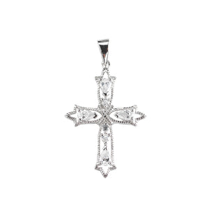 Extra Large Crystal Cubic Zirconia Chain Cross Necklace, Sterling Silver