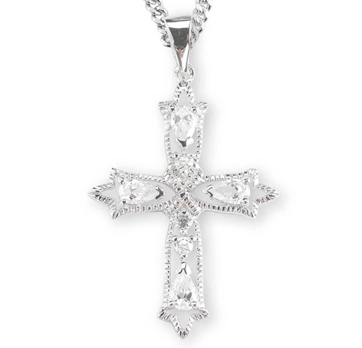Extra Large Crystal Cubic Zirconia Chain Cross Necklace, Sterling Silver