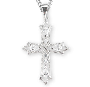 Extra Large Crystal Cubic Zirconia Chain Cross Necklace, Sterling Silver