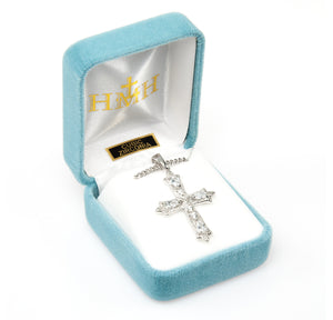 Extra Large Crystal Cubic Zirconia Chain Cross Necklace, Sterling Silver