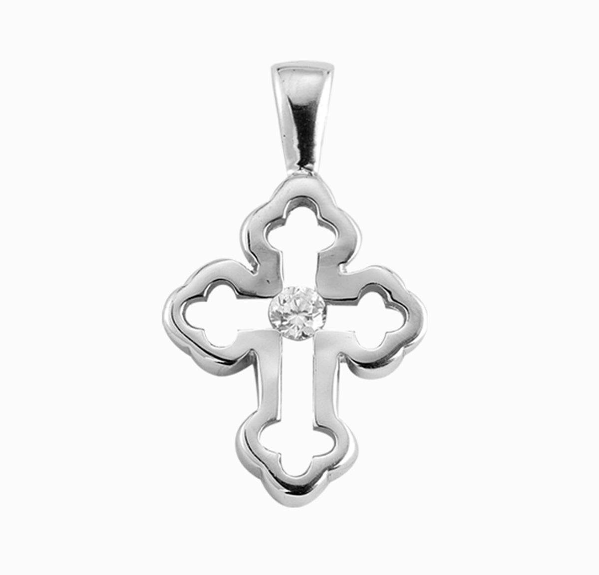 Large Single Set Crystal Cubic Zirconia Cross Necklace, Sterling Silver