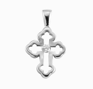 Large Single Set Crystal Cubic Zirconia Cross Necklace, Sterling Silver