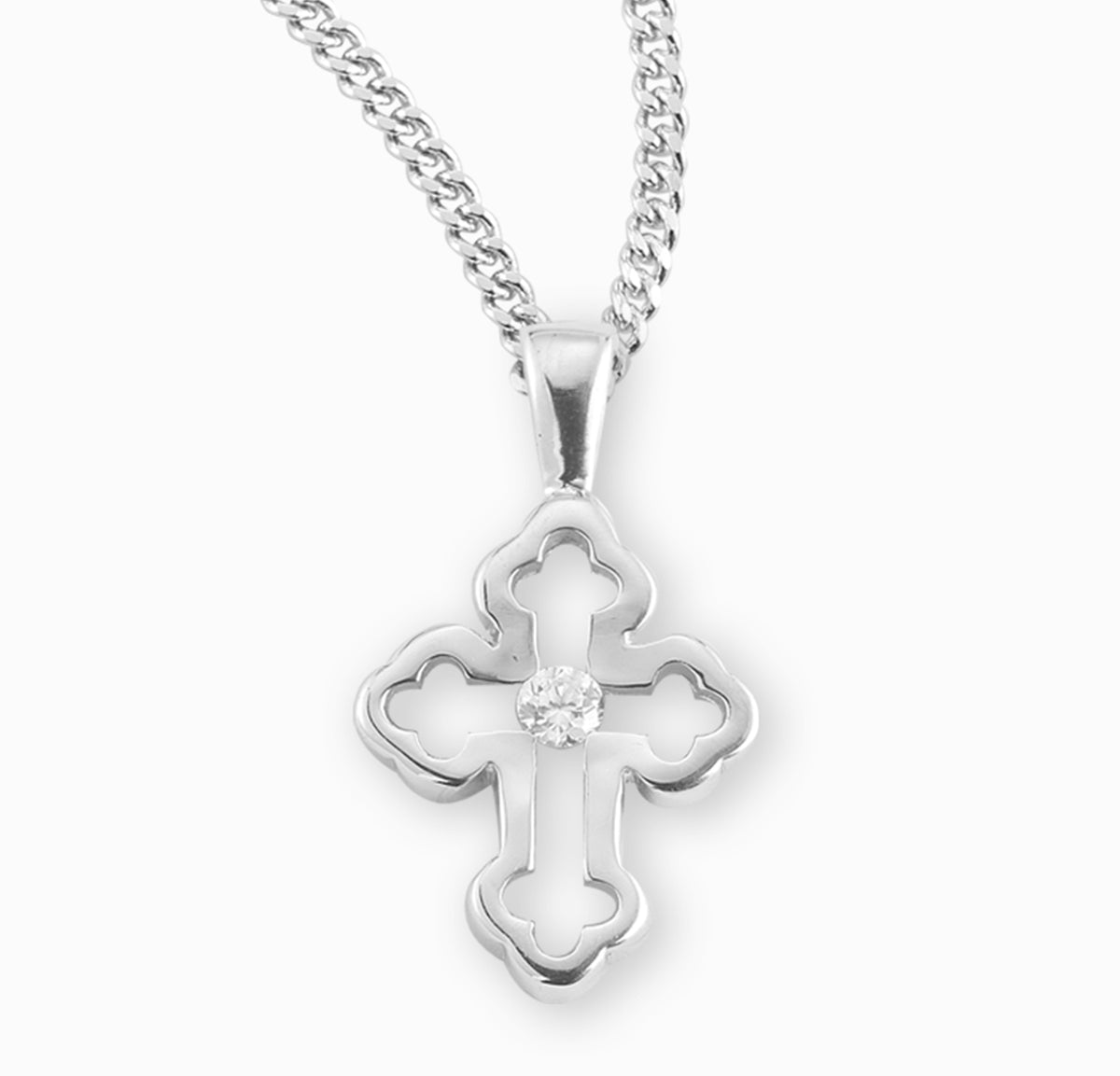 Large Single Set Crystal Cubic Zirconia Cross Necklace, Sterling Silver