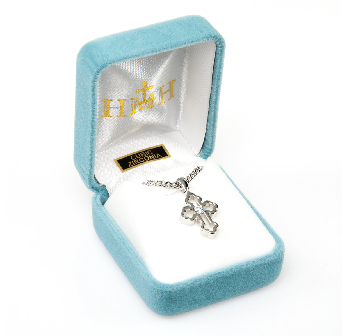 Large Single Set Crystal Cubic Zirconia Cross Necklace, Sterling Silver