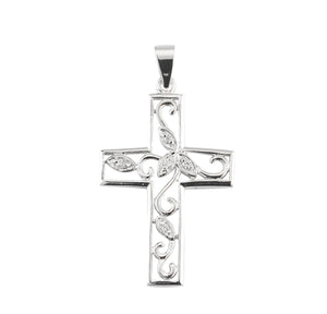 Crystal Cubic Zirconia Vine Cross Necklace, Sterling Silver