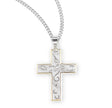 Crystal Cubic Zirconia Two-Tone Vine Cross Necklace, Sterling Silver