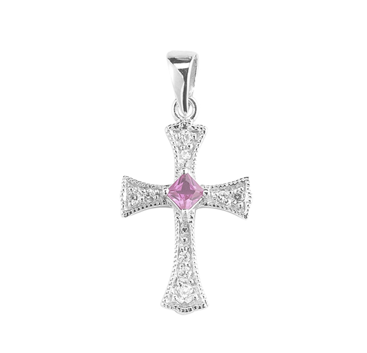 Lightweight Medium Crystal Cubic Zirconia Cross Necklace, Sterling Silver