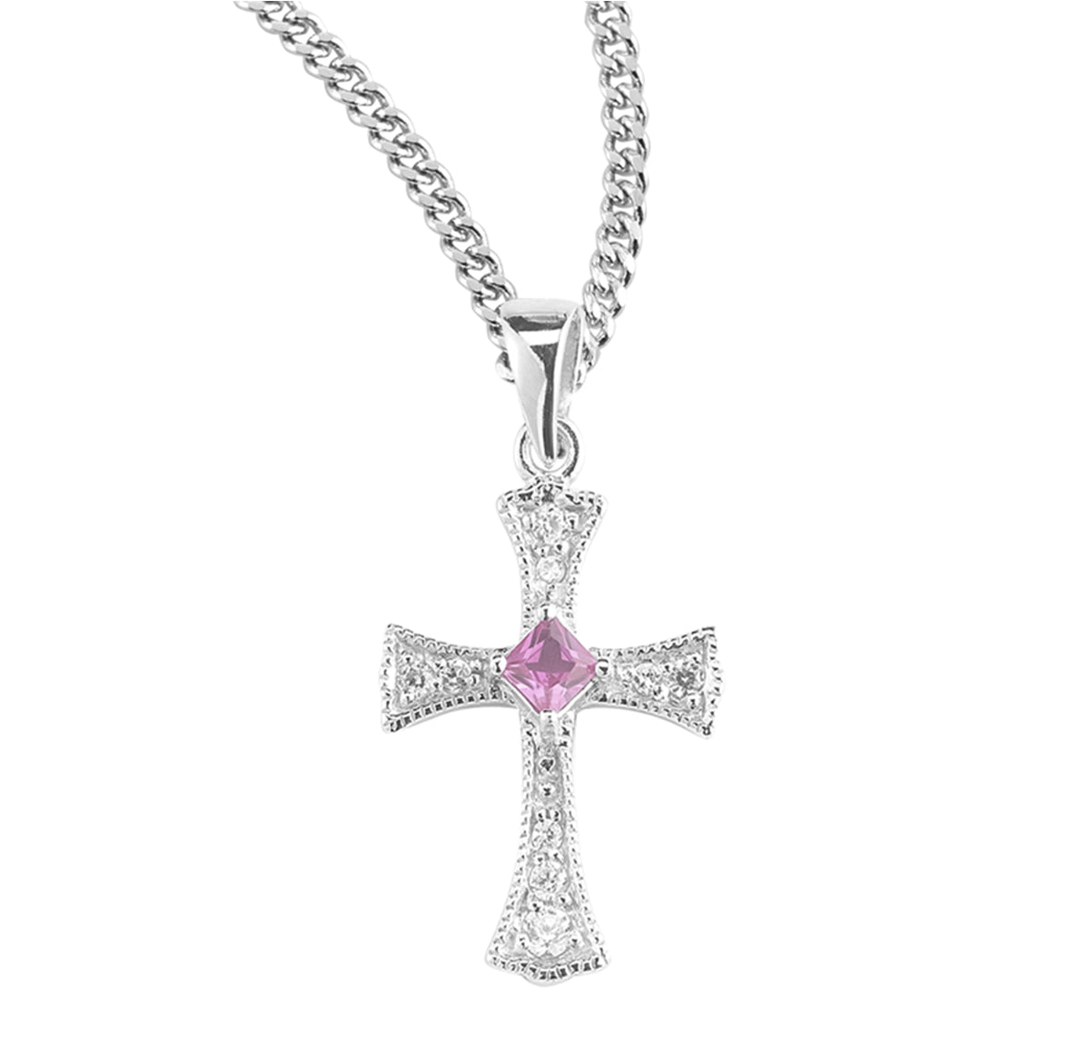 Lightweight Medium Crystal Cubic Zirconia Cross Necklace, Sterling Silver