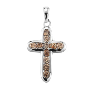 Champagne Crystal Cubic Zirconia Cross Necklace, Sterling Silver
