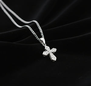 Sterling Silver Small Cross Pendant with CZ Crystal