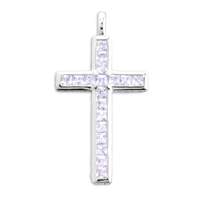 Simple Cross Necklace with Settings, Sterling Silver