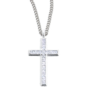Simple Cross Necklace with Settings, Sterling Silver