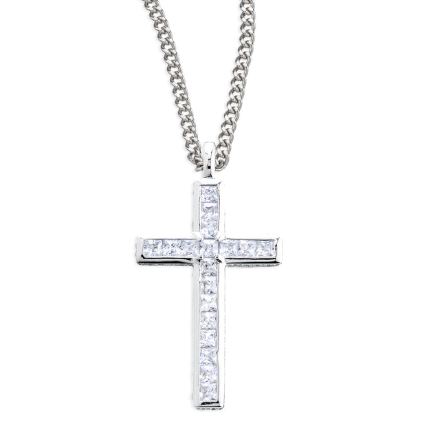 Simple Cross Necklace with Settings, Sterling Silver