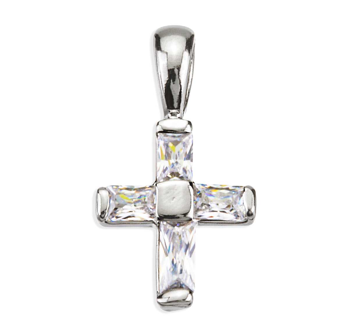 Small Cross Necklace with Settings, Sterling Silver