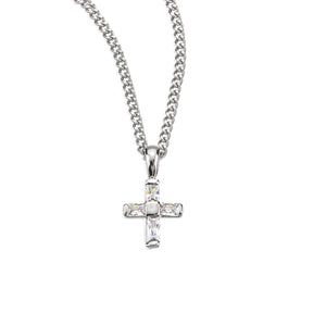 Small Cross Necklace with Settings, Sterling Silver