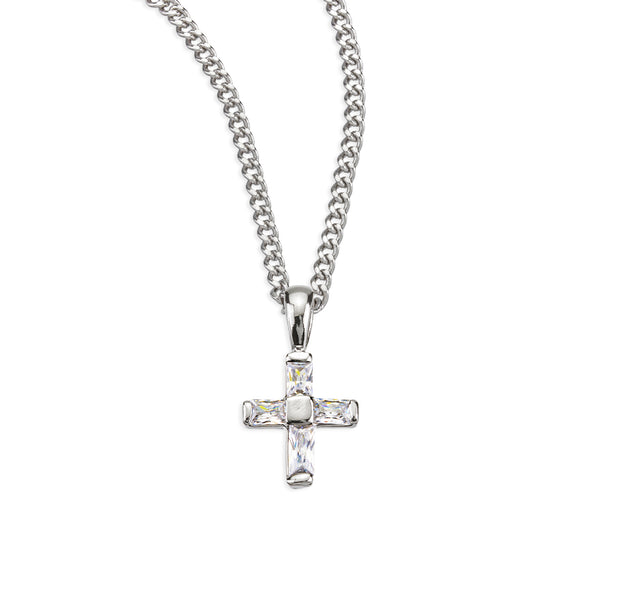 Small Cross Necklace with Settings, Sterling Silver