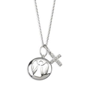 Child's Guardian Angel Medal and Cross Charm Necklace, Sterling Silver
