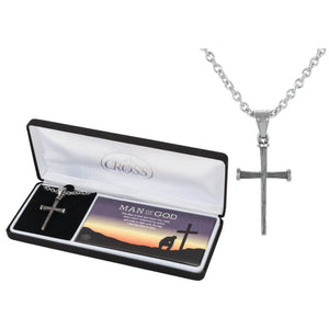Man of God Men's Stainless Steel Nail Cross Necklace, 24-Inch Chain