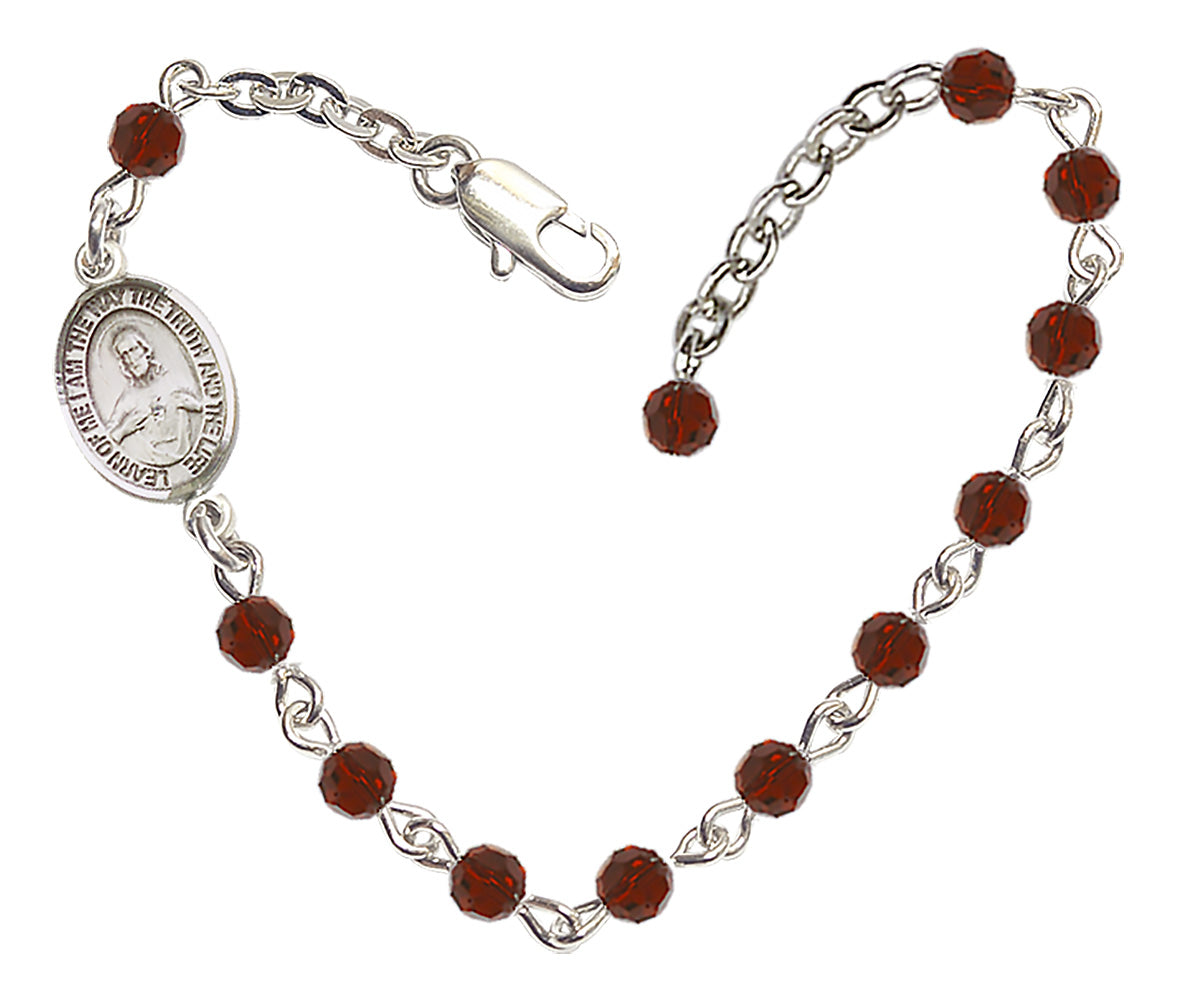 Scapular Beaded Bracelet - Silver Plate - January - Garnet
