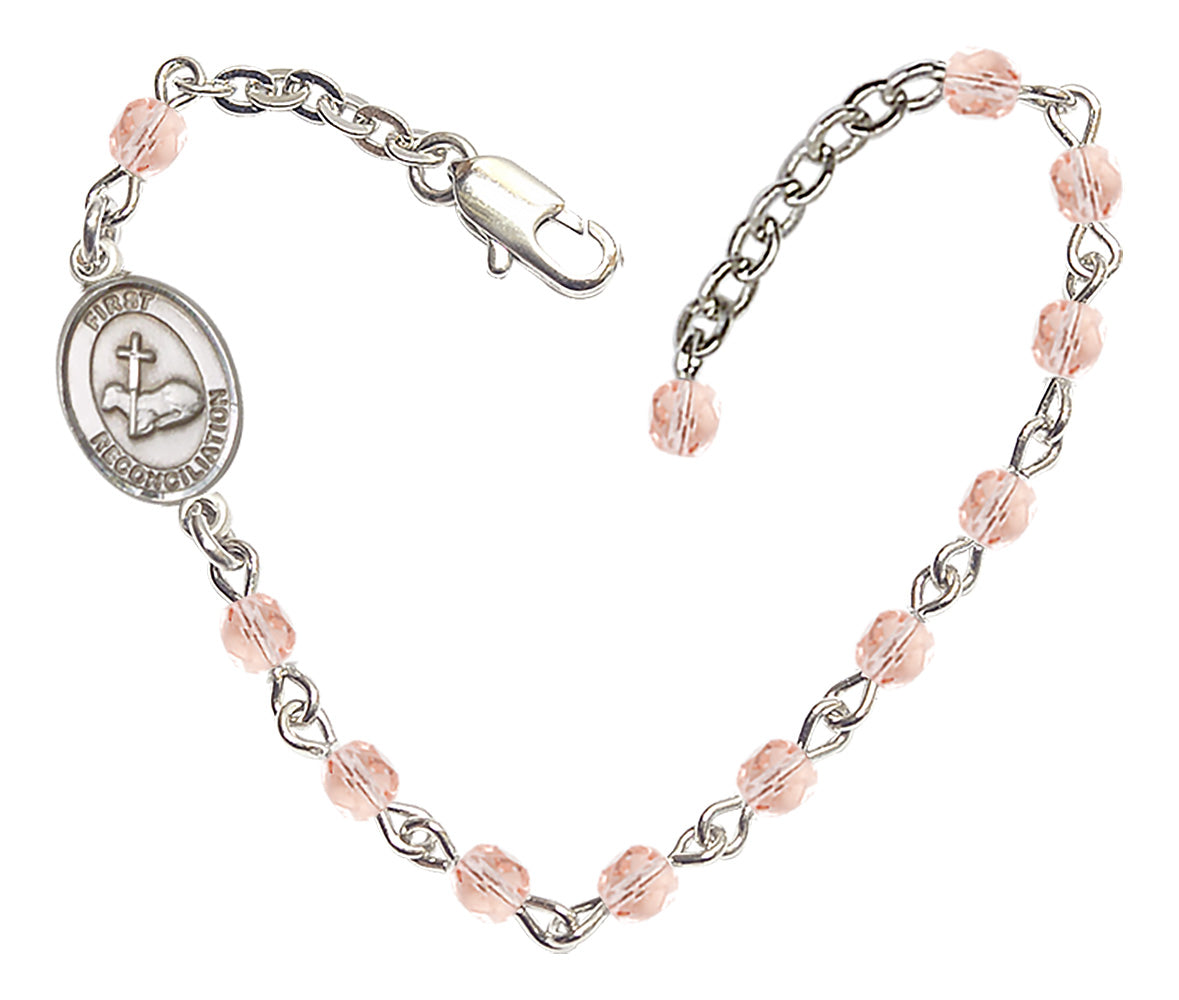 First Reconciliation Beaded Bracelet - Silver Plate - Light Rose