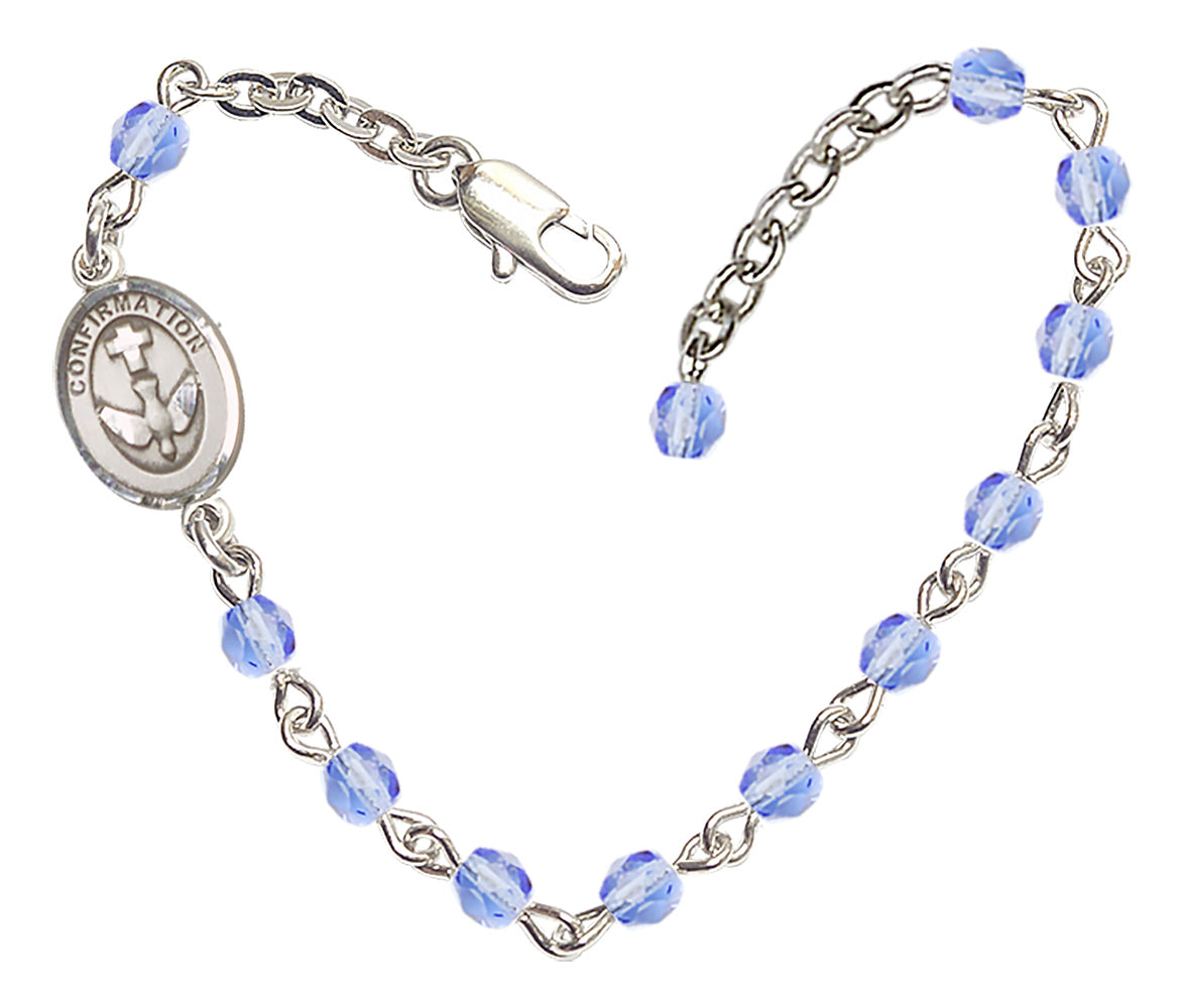 Confirmation Beaded Bracelet - Silver Plate - Light Sapphire