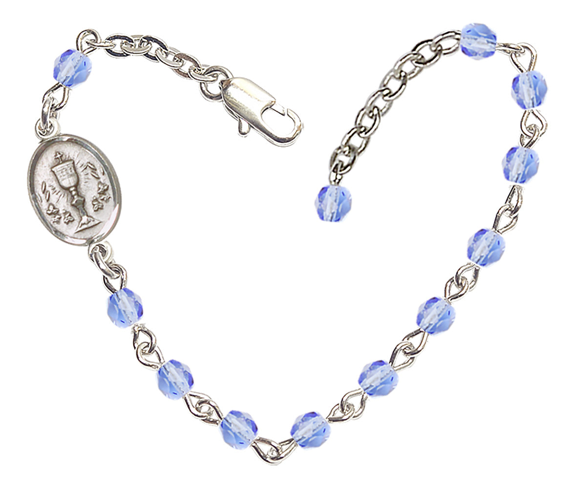 Chalice Beaded Bracelet - Silver Plate - Light Sapphire