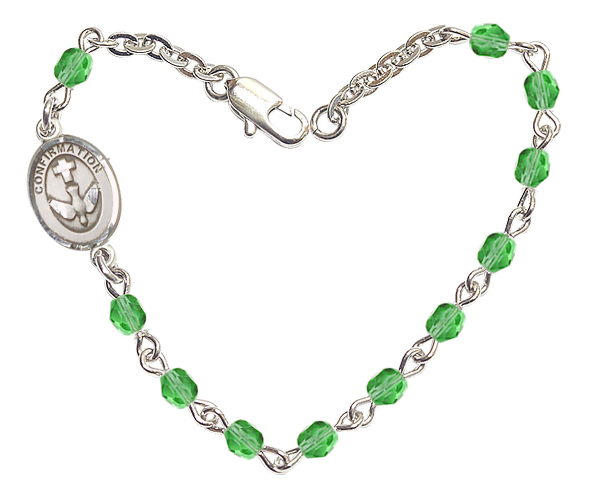 Confirmation Beaded Bracelet - Silver Plate - August - Peridot