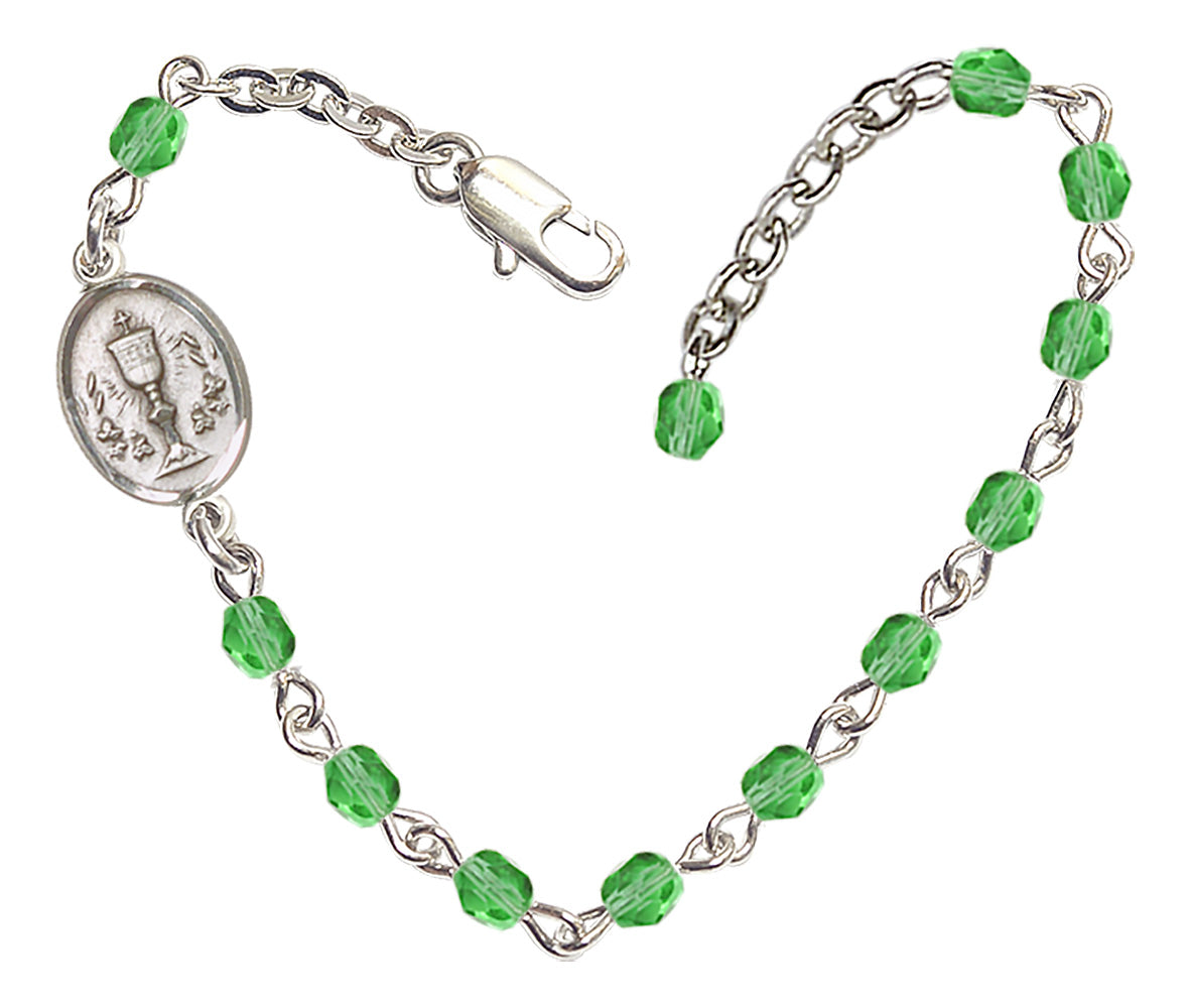 Chalice Beaded Bracelet - Silver Plate - August - Peridot