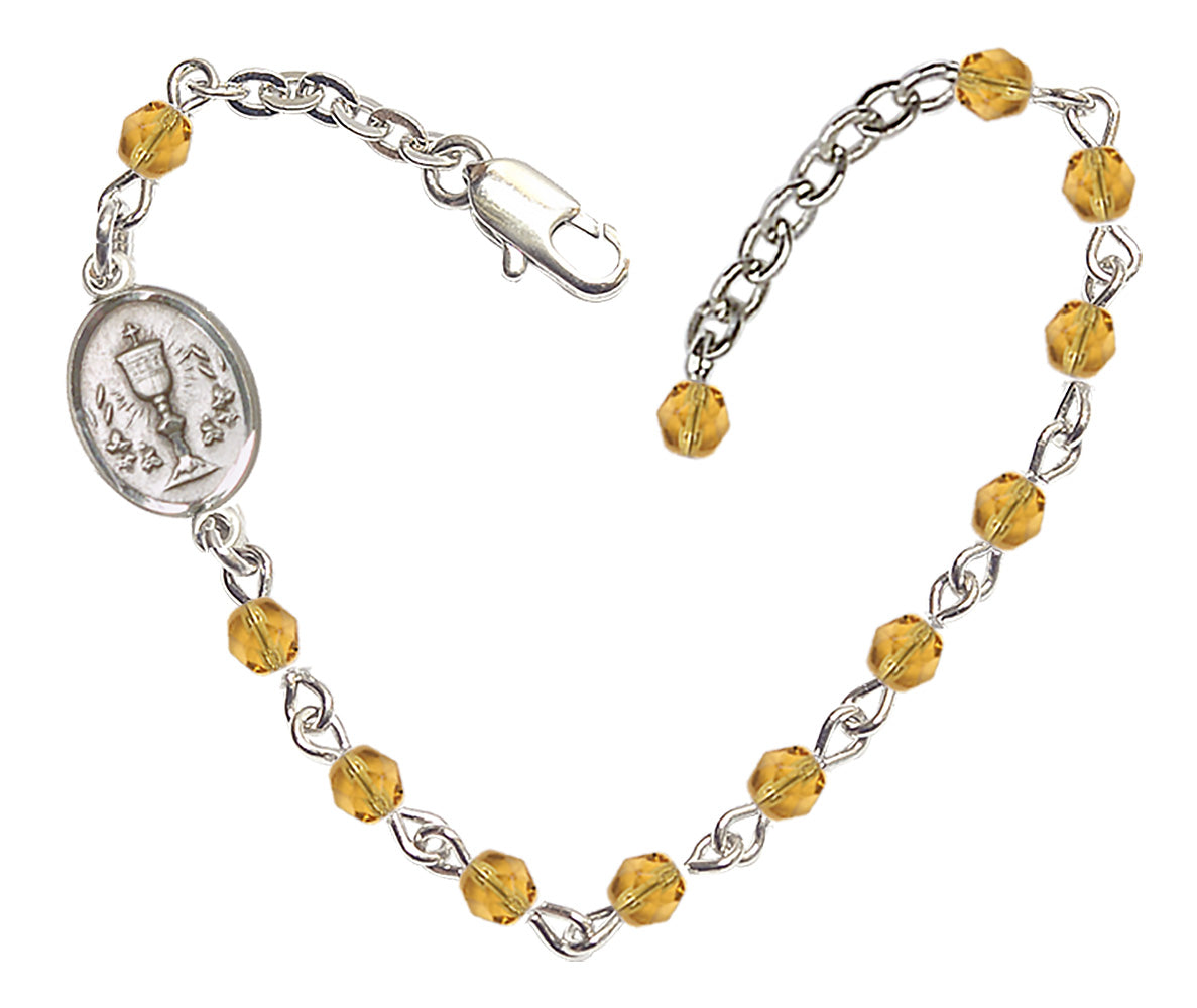 Chalice Beaded Bracelet - Silver Plate - November - Topaz