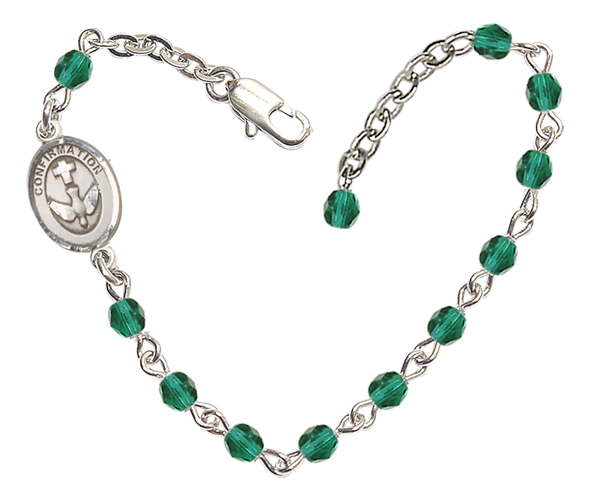 Confirmation Beaded Bracelet - Silver Plate - December - Zircon