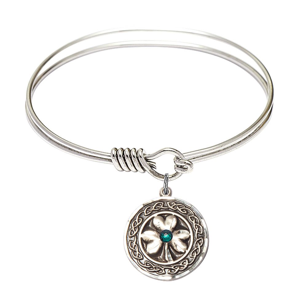 Shamrock Bangle Bracelet with Celtic Knot Border Charm