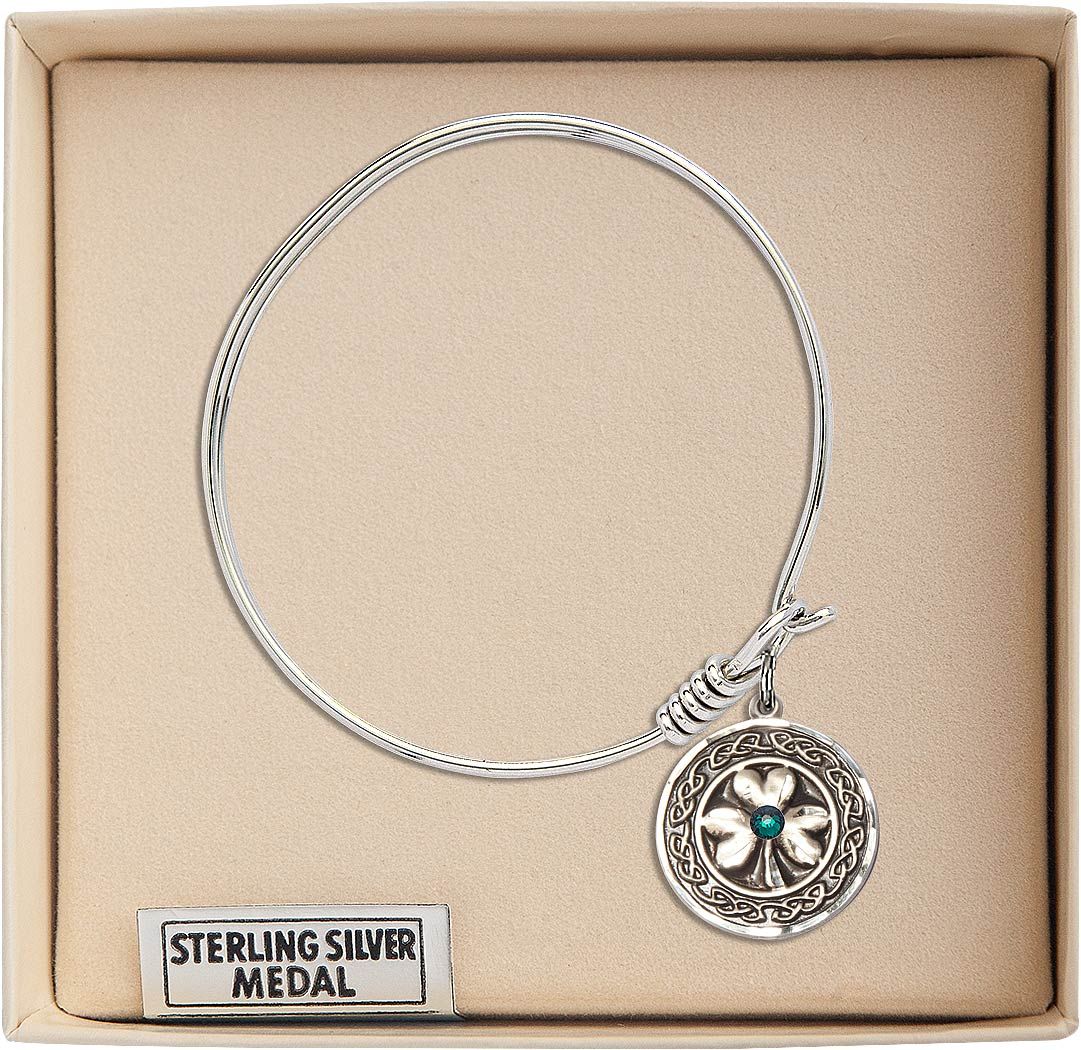 Shamrock Bangle Bracelet with Celtic Knot Border Charm