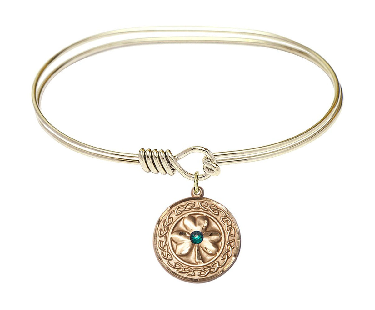 Shamrock Bangle Bracelet with Celtic Knot Border Charm