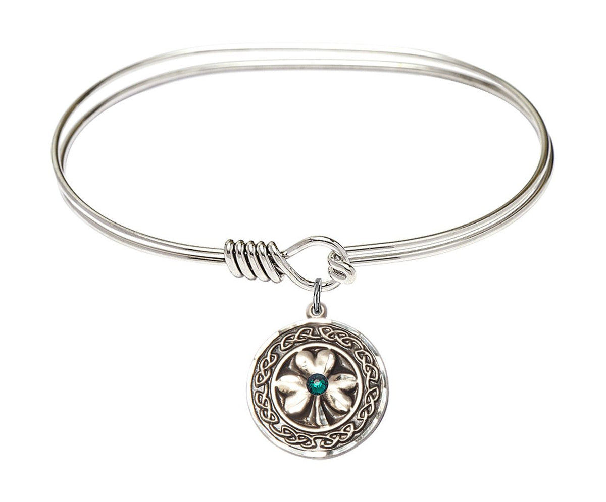 Shamrock Bangle Bracelet with Celtic Knot Border Charm
