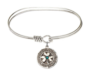 Shamrock Bangle Bracelet with Celtic Knot Border Charm