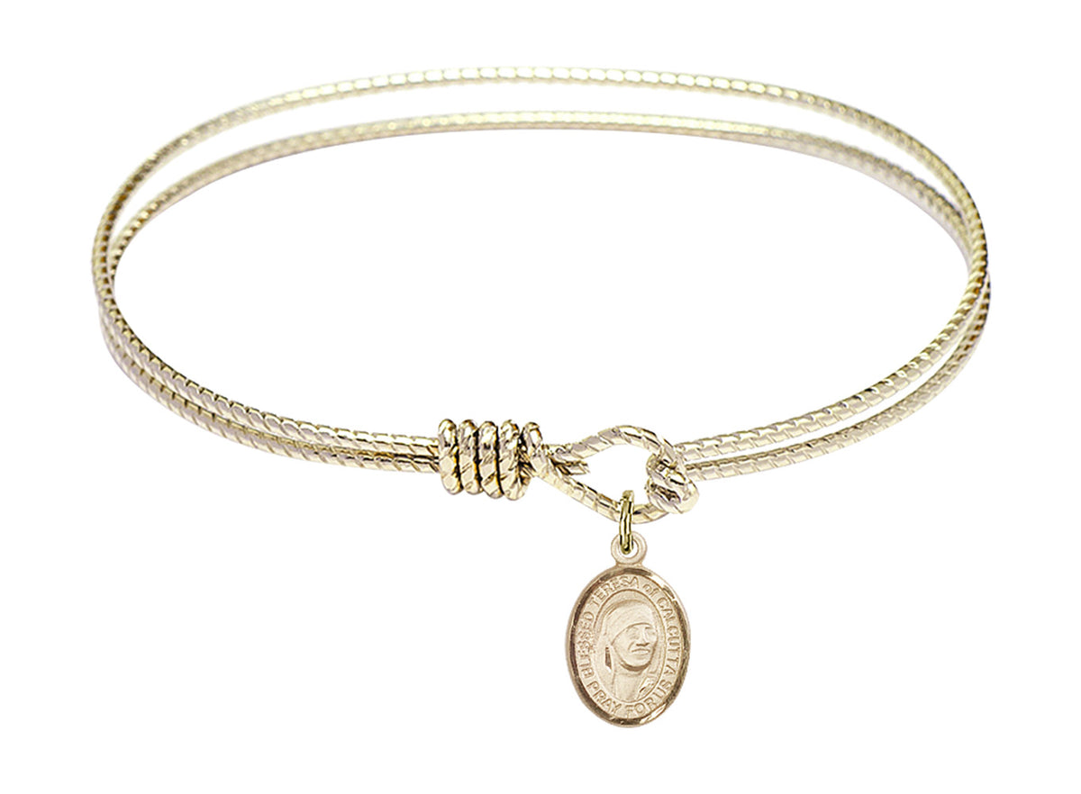 Cable bangle bracelet with St. Teresa of Calcutta charm